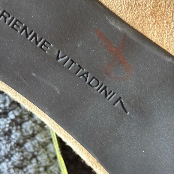 Adrienne Vittadini Camel Suede Pointed Toe Ankle Strap Heels Size 7 High Heel - Picture 15 of 15